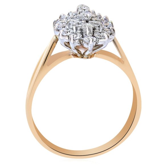 0.35 Carat Round Cut Diamond Cluster Pyramid 14k Gold Ring - Picture 3 of 3